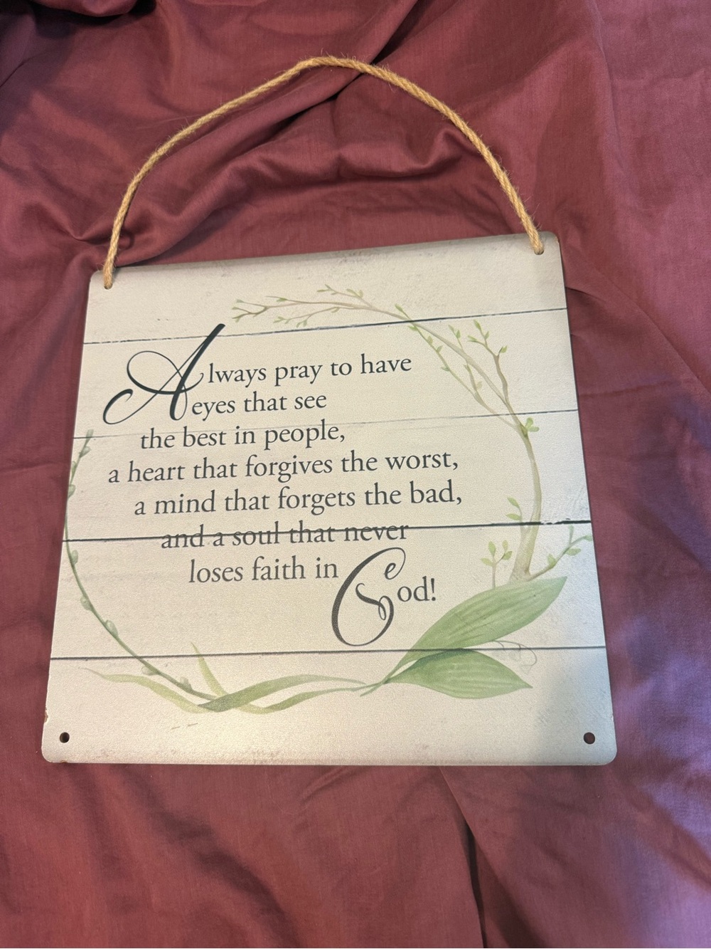 Inspirational Wall Sign with Green Leaf Wreath